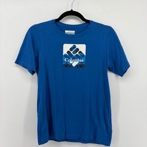 Columbia Sportswear Kids Blue Graphic T Shirt Size L 14 16 Youth Short Sleeve